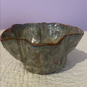 Handcrafted Ceramic Bowl - Green and Brown vintage studio art 70’s